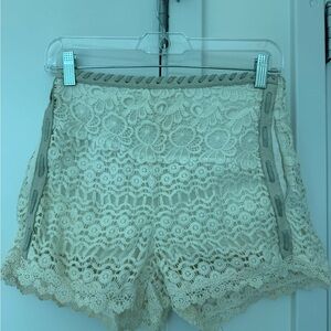 Maje Floral Lace Shorts with Leather details